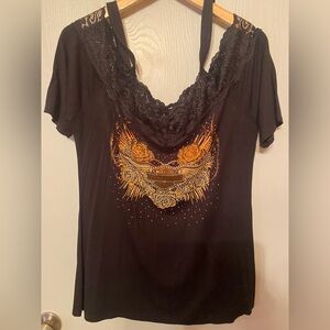 Harley Davidson Elegant Black Lace Women's Top